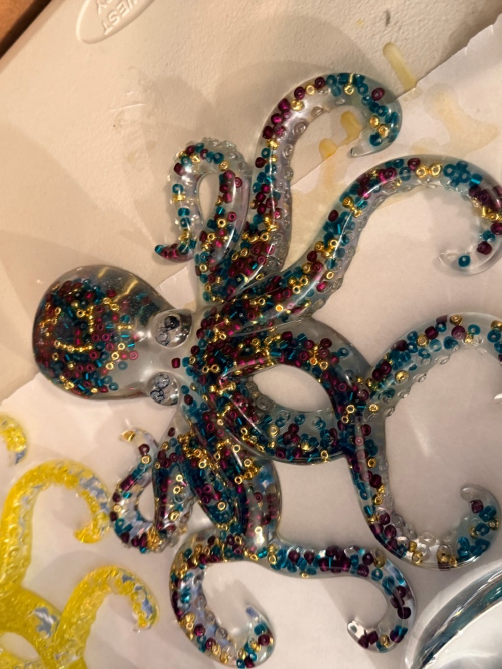 Beaded Octopus Wall Accent - Teal, Magenta & Gold